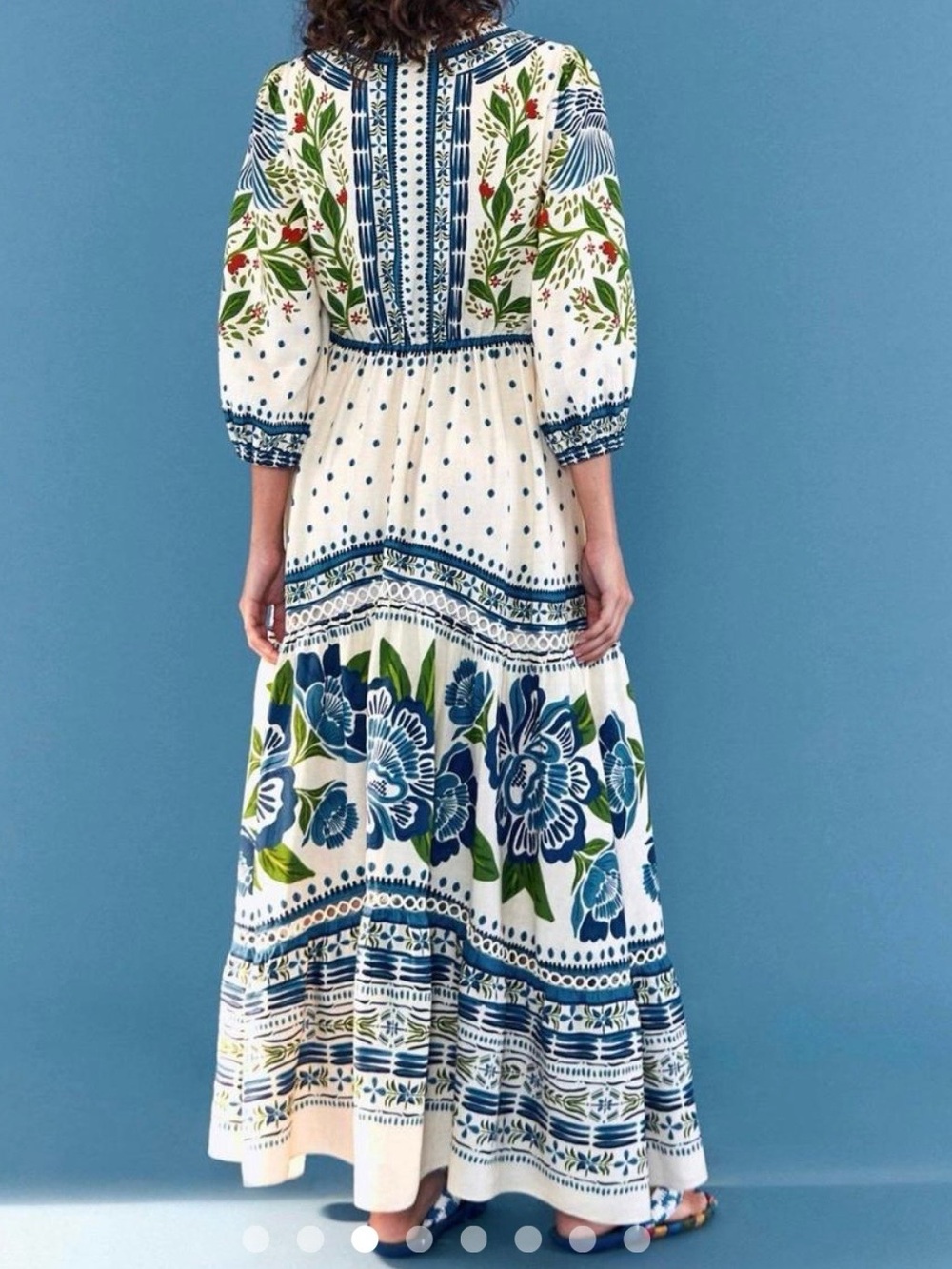 FARM Rio White Maxi Dress with Blue & Green Floral Print - Picture 2 of 7